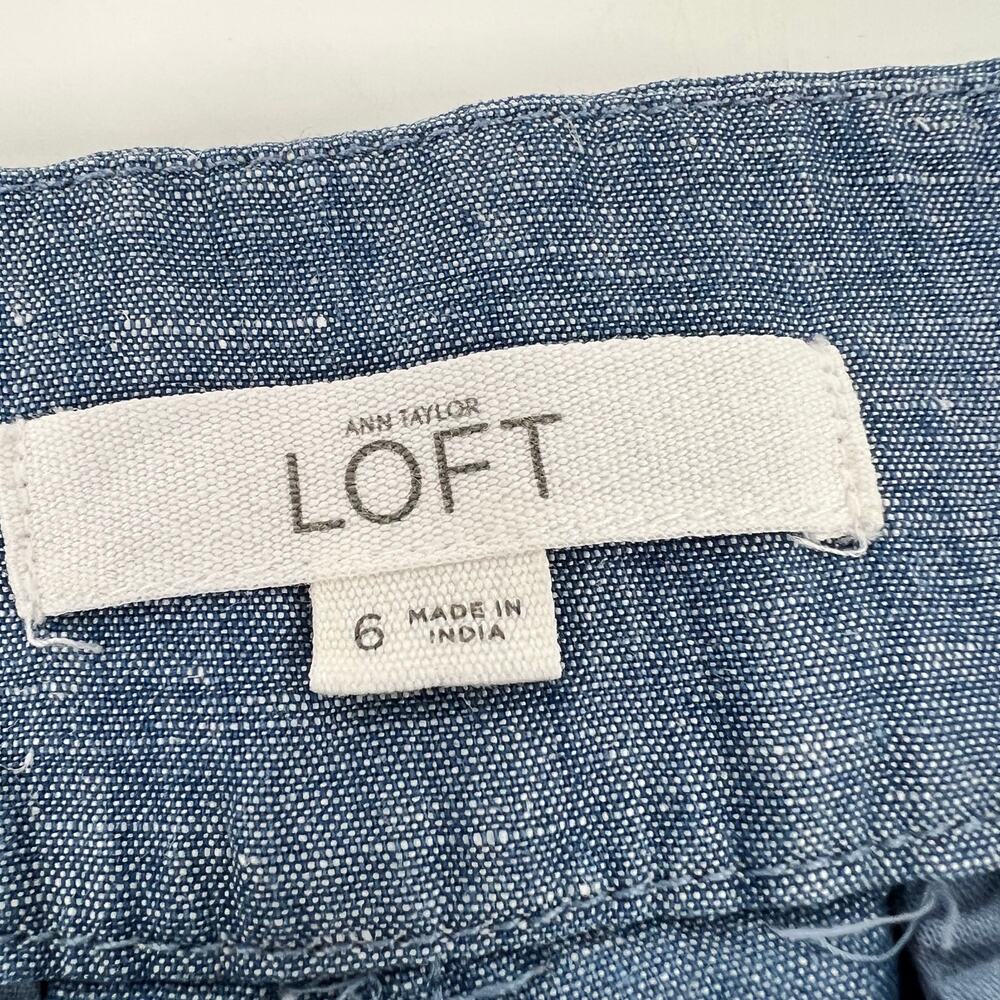 Ann Taylor LOFT The Riviera Shorts Women 6 Blue Linen Cotton Blend Scalloped Hem - Picture 5 of 11